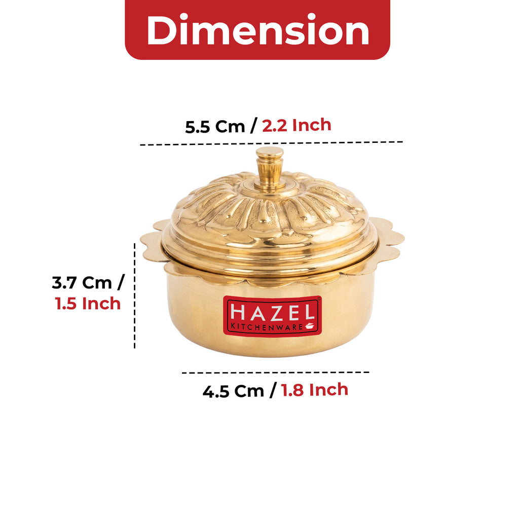 Brass Kumkum Dabbi with Lid, Haldi Box Sindoor Container Flower Shape Edge