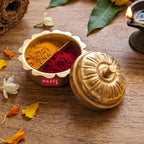 Brass Kumkum Dabbi with Lid, Haldi Box Sindoor Container Flower Shape Edge