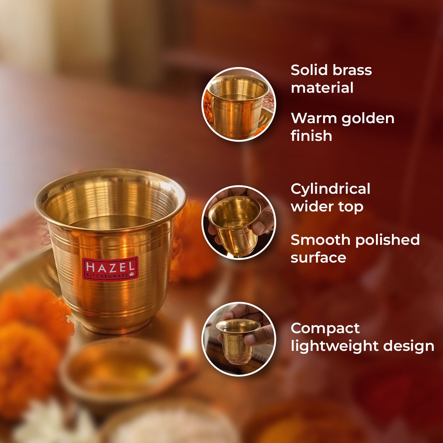 Brass Panch Patra, Pooja Water Cup, Achamani Puja Vessel, 30ml