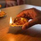 Brass Diya Deepak Large Flower Border, Oil Lamp Traditional Pooja Diwa Aarti