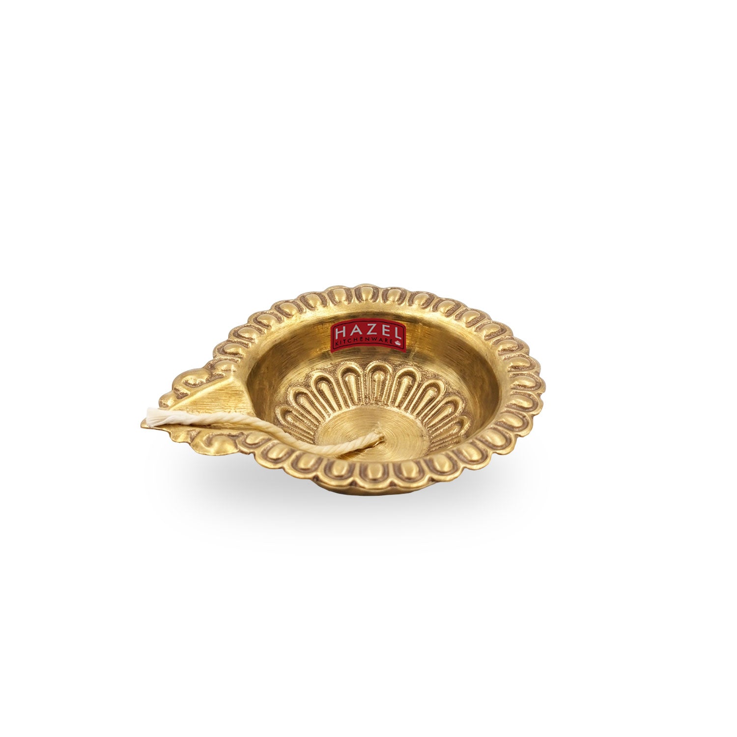 Brass Diya Deepak Large Flower Border, Oil Lamp Traditional Pooja Diwa Aarti
