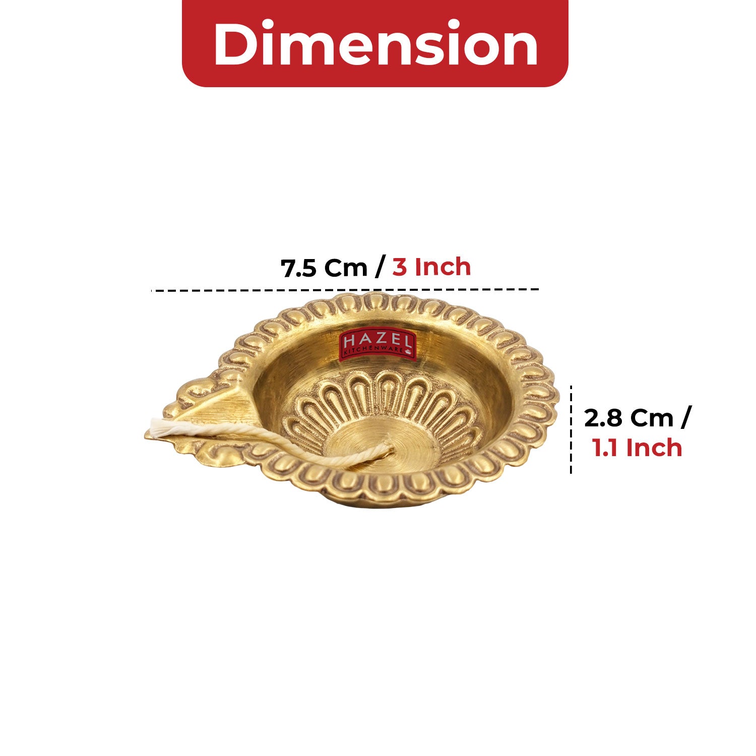 Brass Diya Deepak Large Flower Border, Oil Lamp Traditional Pooja Diwa Aarti