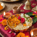 Brass Flower Plate, Prasad Plate, Engraved Flower Design Phool Thali