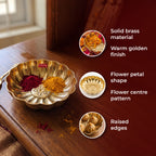 Brass Flower Plate, Prasad Plate, Engraved Flower Design Phool Thali