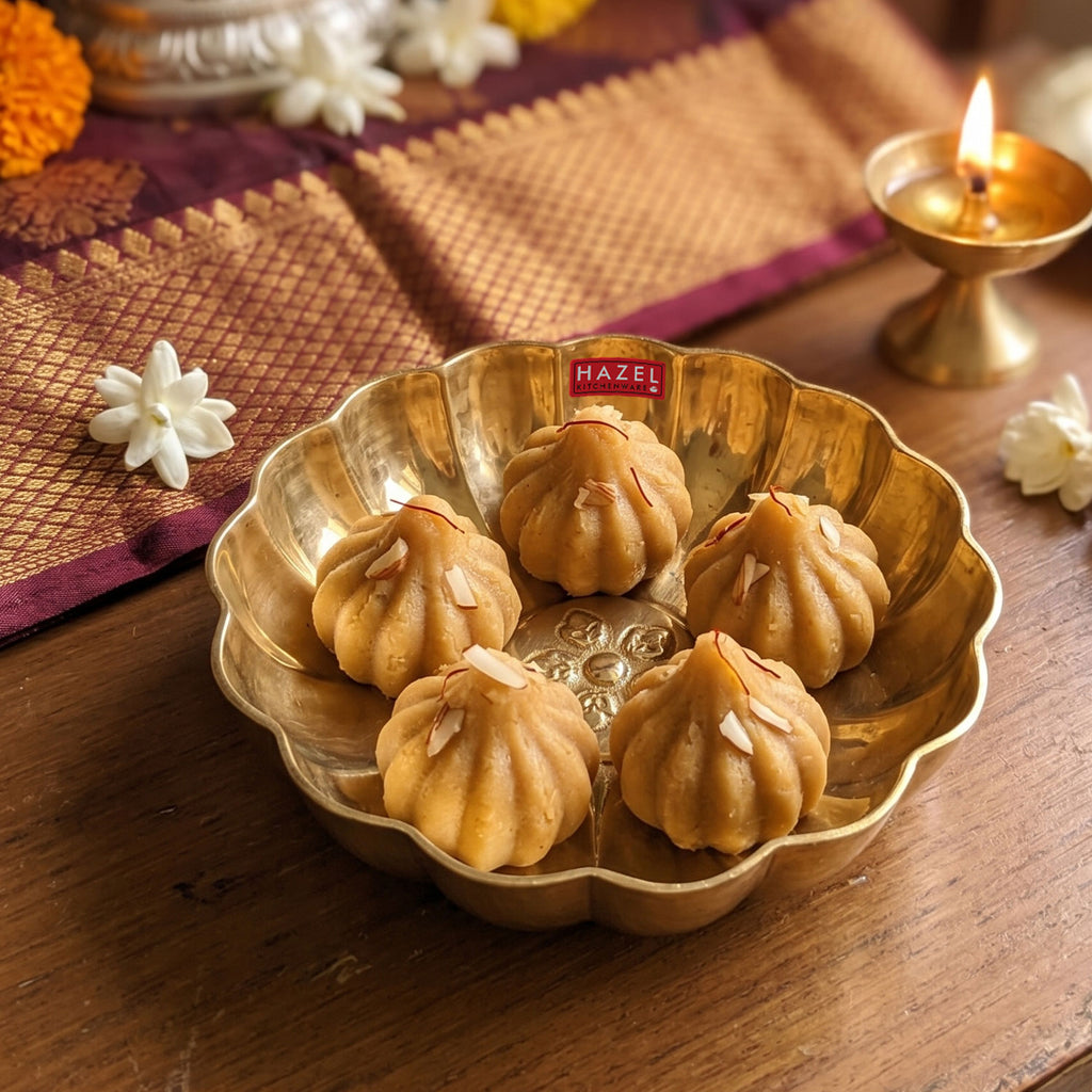 Brass Flower Plate, Prasad Plate, Engraved Flower Design Phool Thali