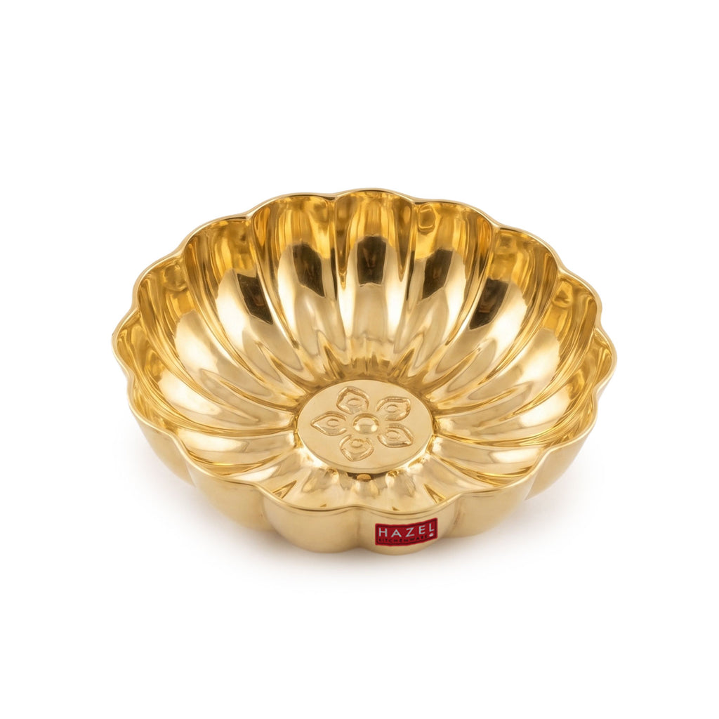Brass Flower Plate, Prasad Plate, Engraved Flower Design Phool Thali