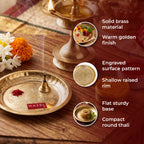 Brass Small Thali for Flower Offering, Prasad Plate, Kumkum Diya, Diwa Keeping Tray