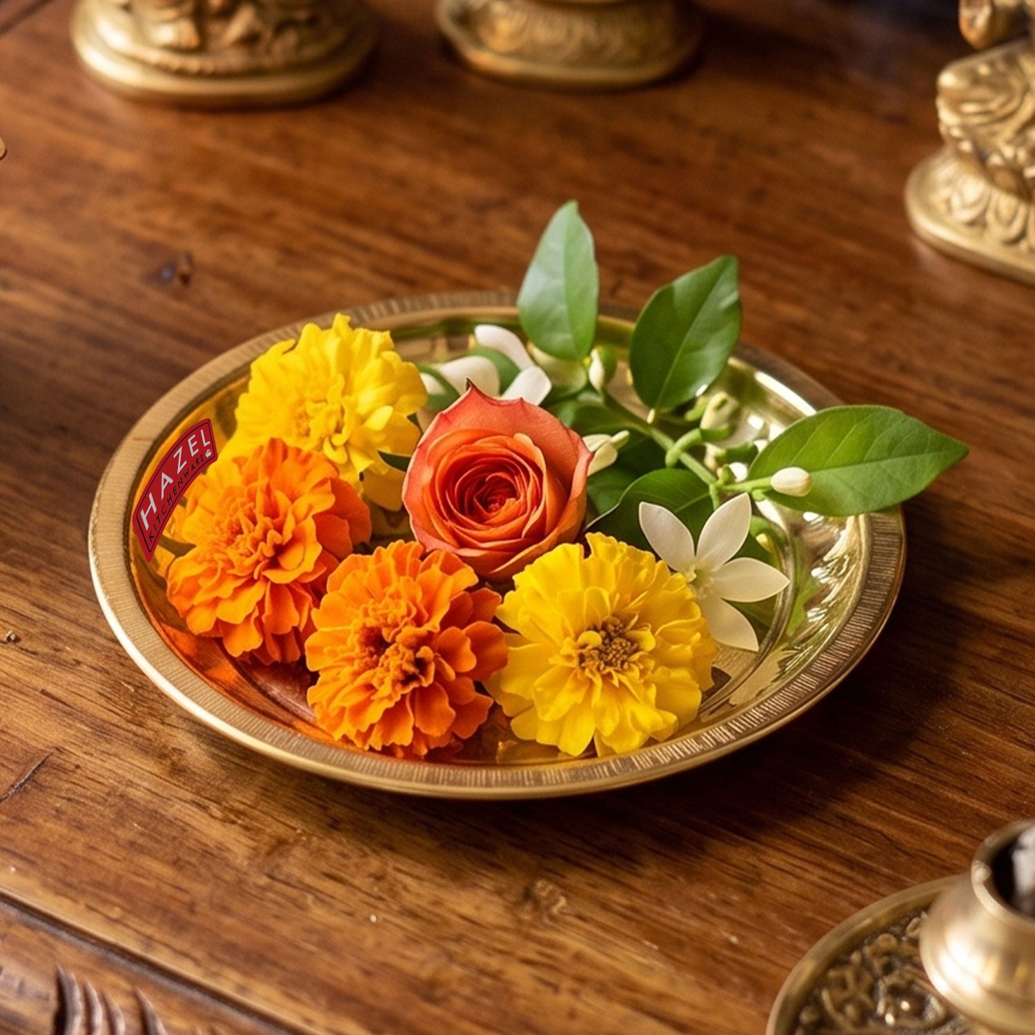 Brass Small Thali for Flower Offering, Prasad Plate, Kumkum Diya, Diwa Keeping Tray