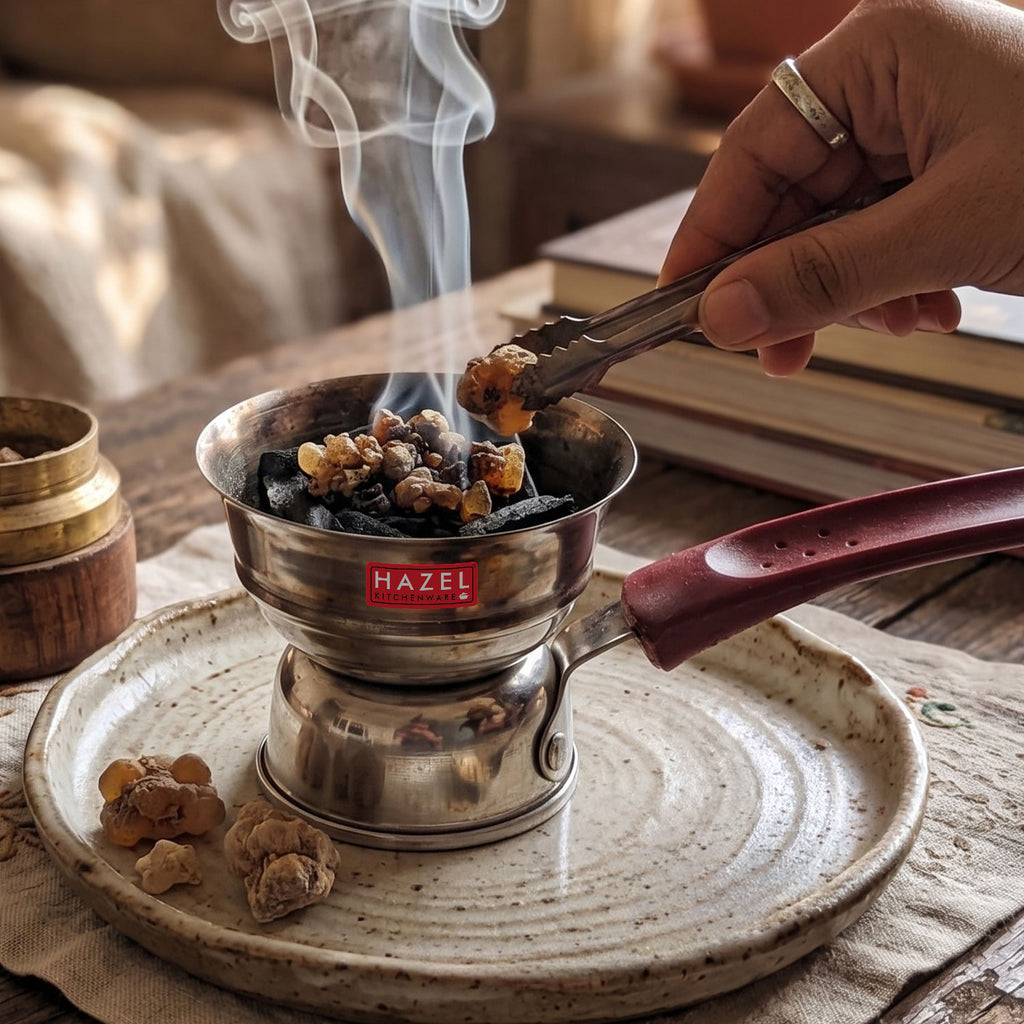 Stainless Steel Dhoop Dani, Incense Holder with Handle