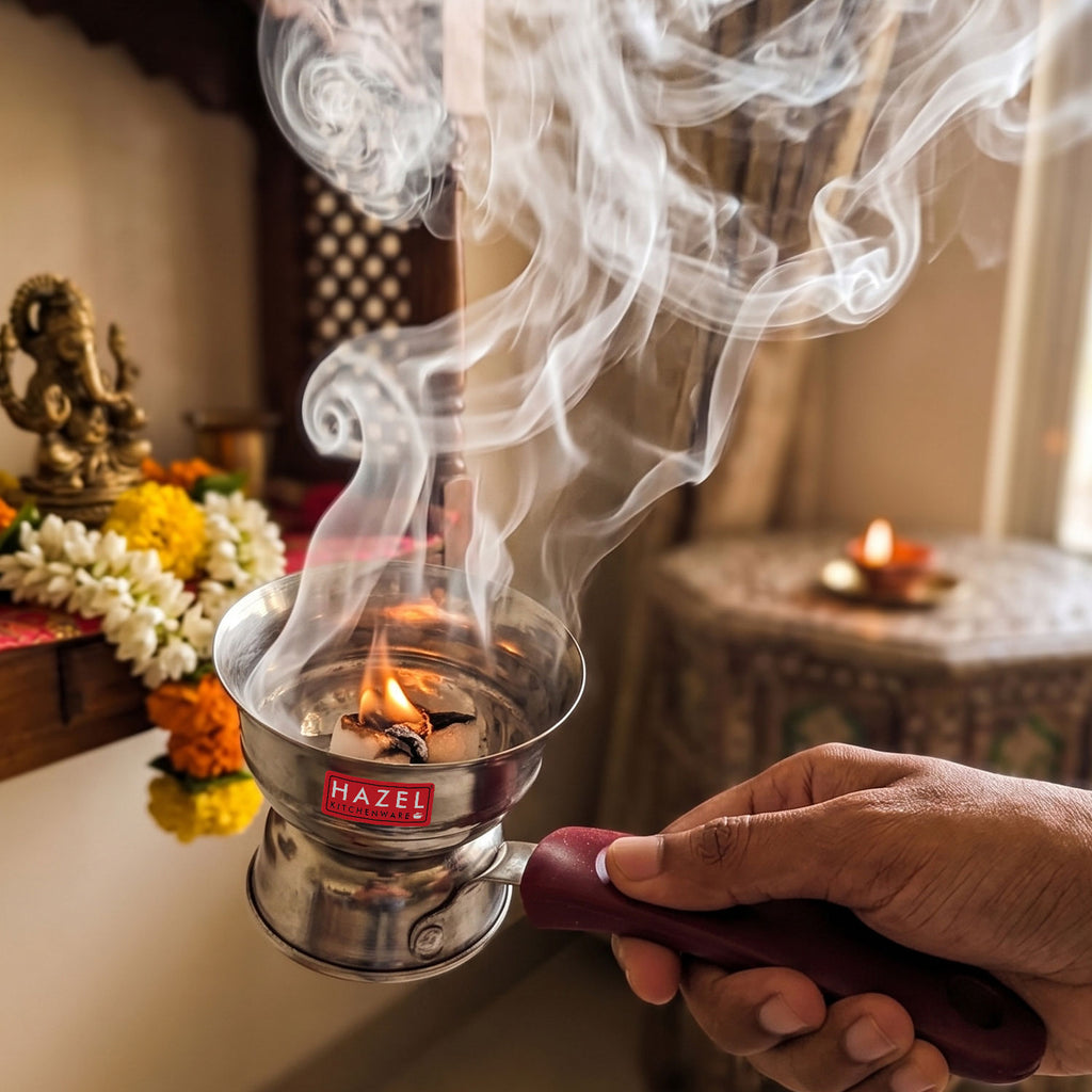 Stainless Steel Dhoop Dani, Incense Holder with Handle