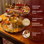 Brass Pooja Thali Morni Design, Peacock Engraved Plate