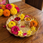 Brass Pooja Thali Morni Design, Peacock Engraved Plate
