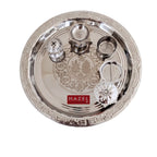Stainless Steel Complete Pooja Thali Set, Lakshmi Ganesh Engraved Shubh Labh Aarti Thali