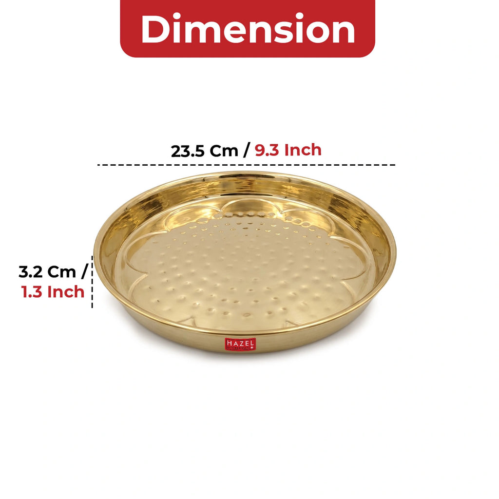 Brass Pooja Thali, Flower Embossed & Hammered Design