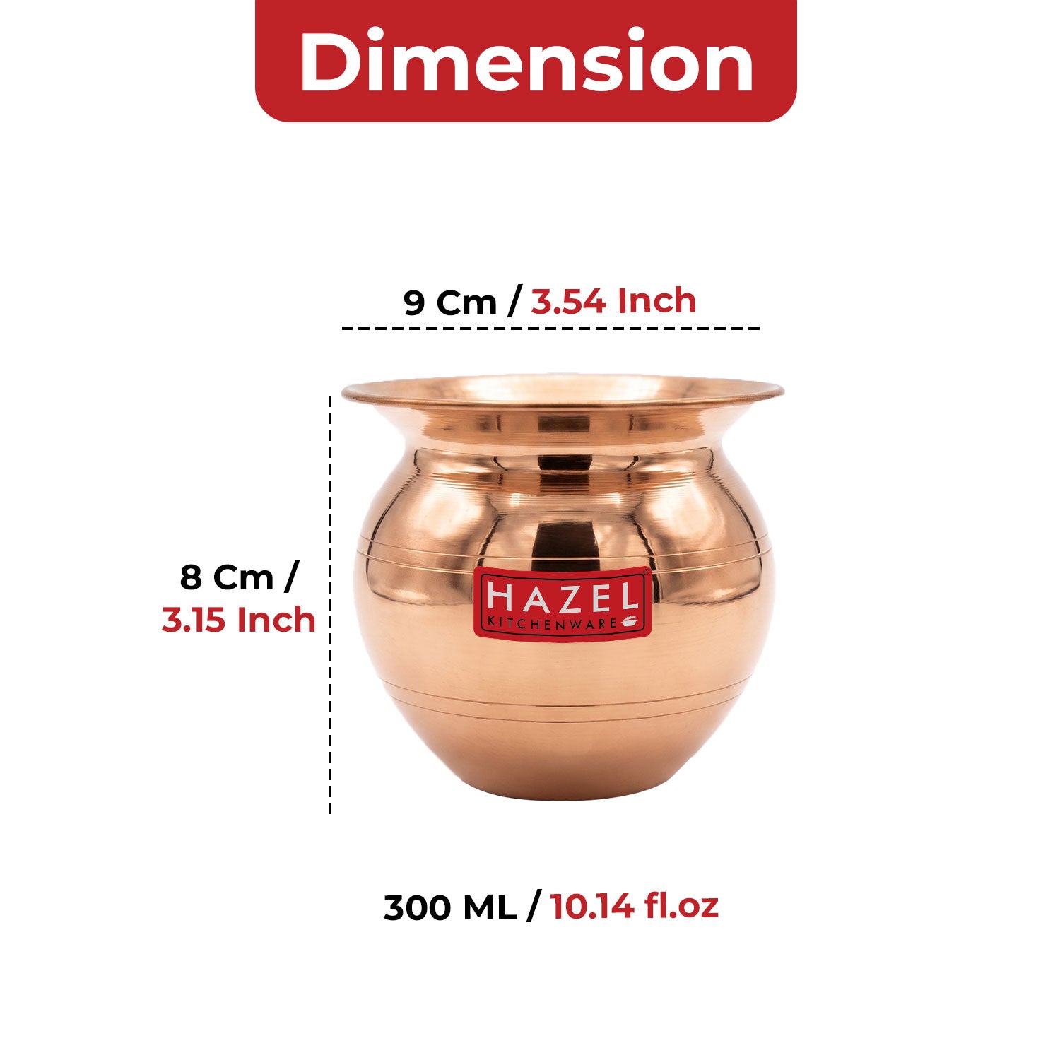 Copper Kalash, Small 300 ml Tamba Lota, Pooja Water Pot