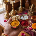 Brass Chomukha Kankavati for Pooja, Traditional Kumkum Haldi Holder with Handle