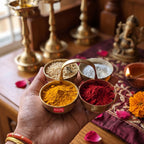 Brass Chomukha Kankavati for Pooja, Traditional Kumkum Haldi Holder with Handle