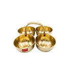 Brass Chomukha Kankavati for Pooja, Traditional Kumkum Haldi Holder with Handle