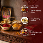 Brass Chomukha Kankavati for Pooja, Traditional Kumkum Haldi Holder with Handle