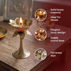 Brass Lotus Diya Tall Design, Decorative Oil Lamp for Pooja Room