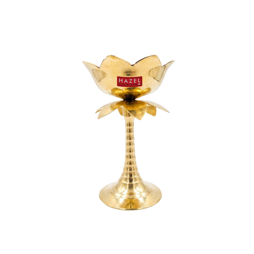 Brass Lotus Diya Tall Design, Decorative Oil Lamp for Pooja Room