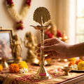 Brass Samai Diya for Pooja Room, Traditional Oil Lamp Deepam Jyot for Temple