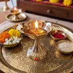 Brass Lotus Diya for Puja & Home Decor, Oil Lamp Deepak