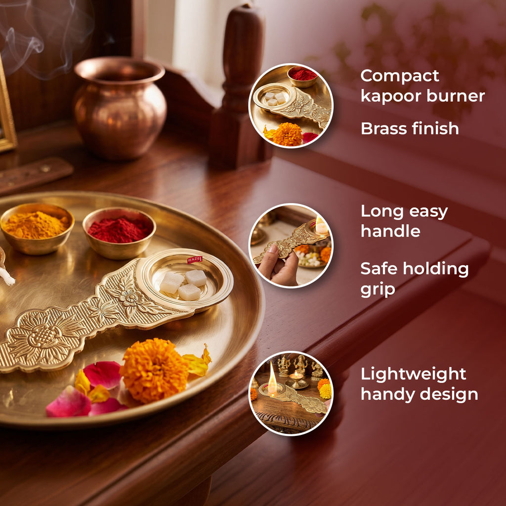 Brass Kapoor Burner Small, Camphor Aarti Holder for Pooja