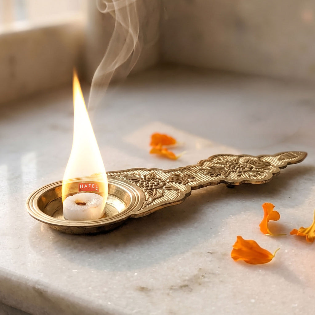 Brass Kapoor Burner Big Size, Camphor Aarti Burner Holder for Pooja