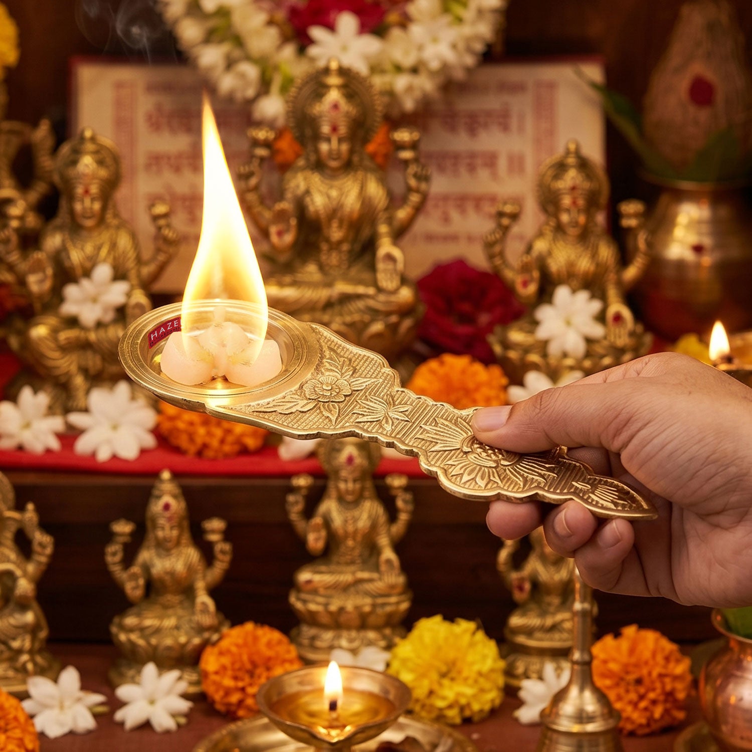 Brass Kapoor Burner Big Size, Camphor Aarti Burner Holder for Pooja