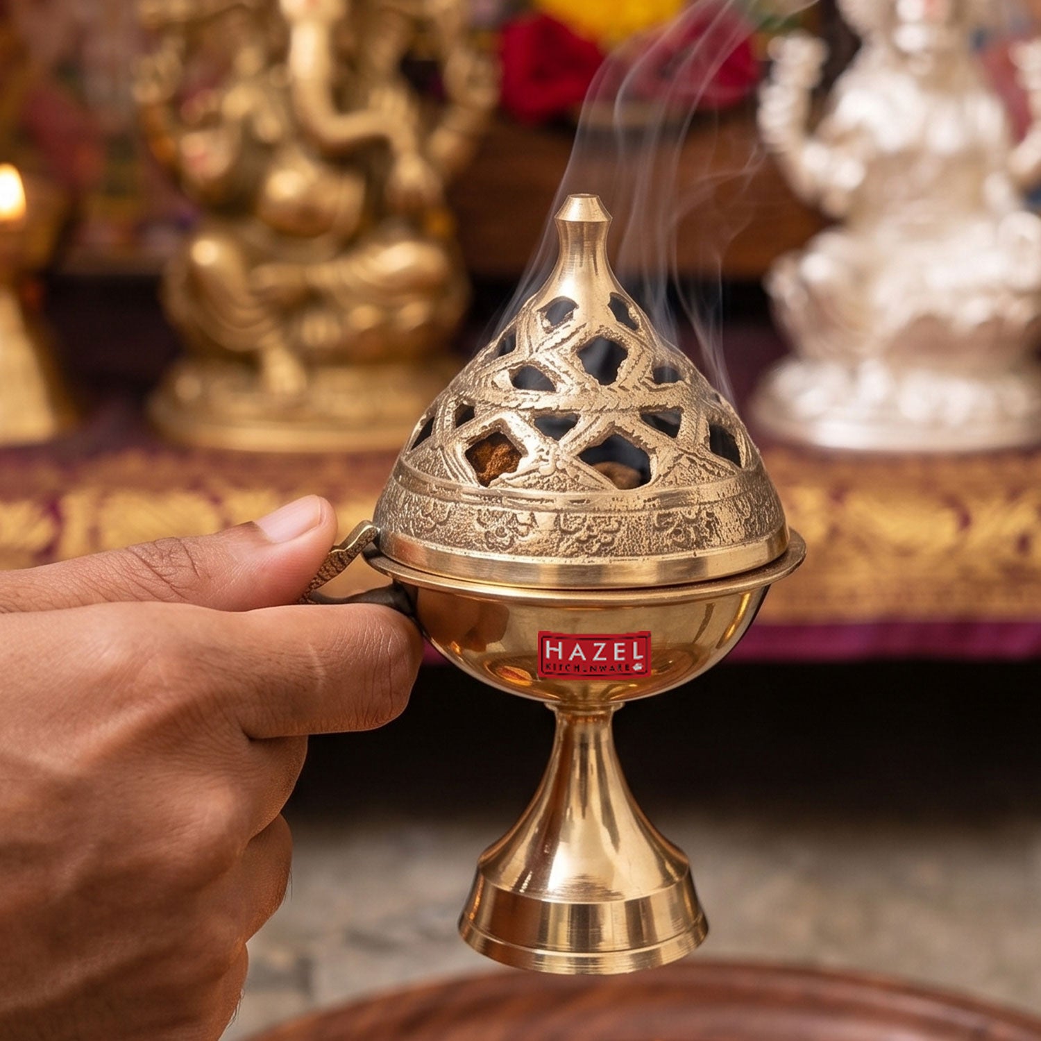 Brass Lobandan Kapoor Deep, Camphor Burner Dhoop Dani for Pooja