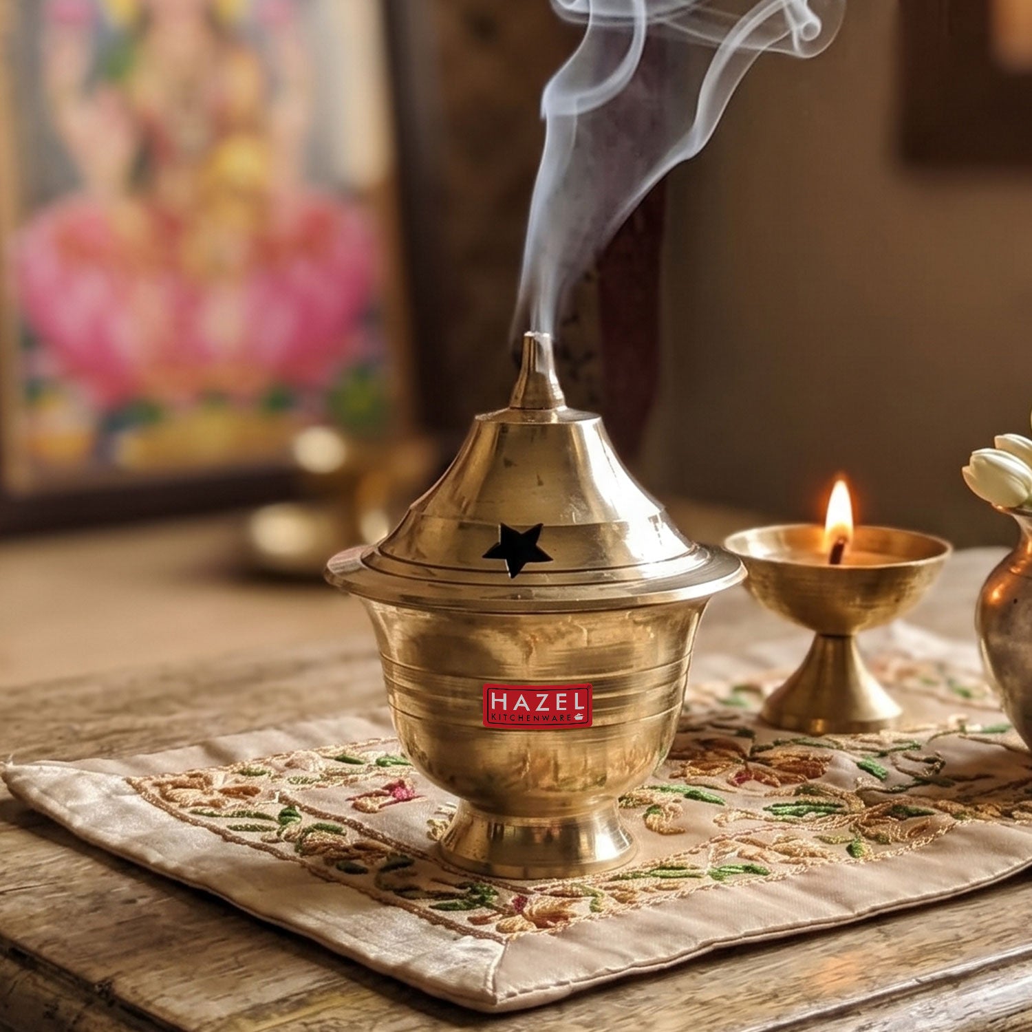 Brass Sambrani Dhoop Holder for Home & Temple, Incense Burner Stand