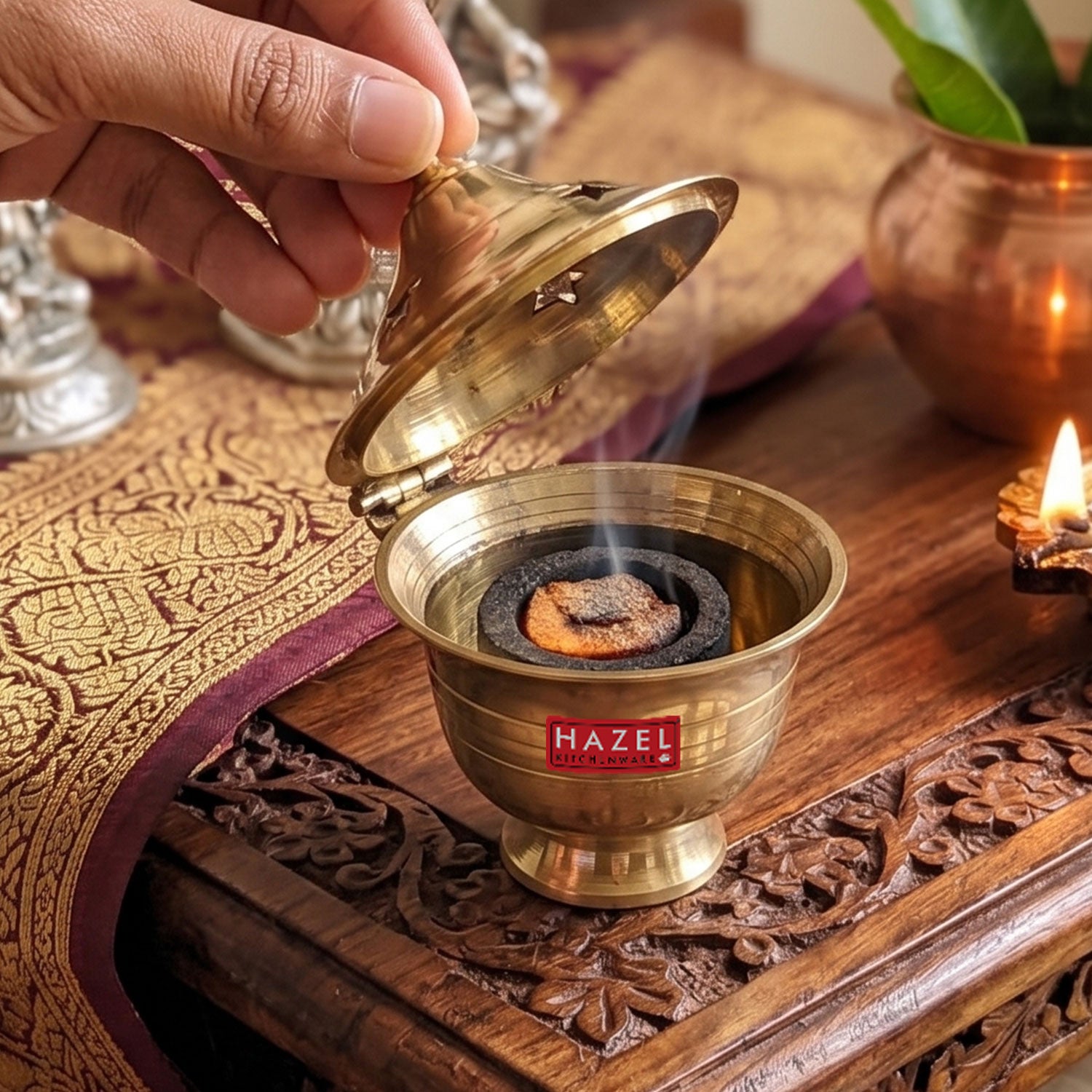 Brass Sambrani Dhoop Holder for Home & Temple, Incense Burner Stand