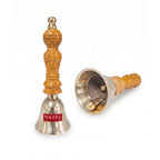 Bronze Ghanti with Wooden Handle, Traditional Hand Bell for Temple