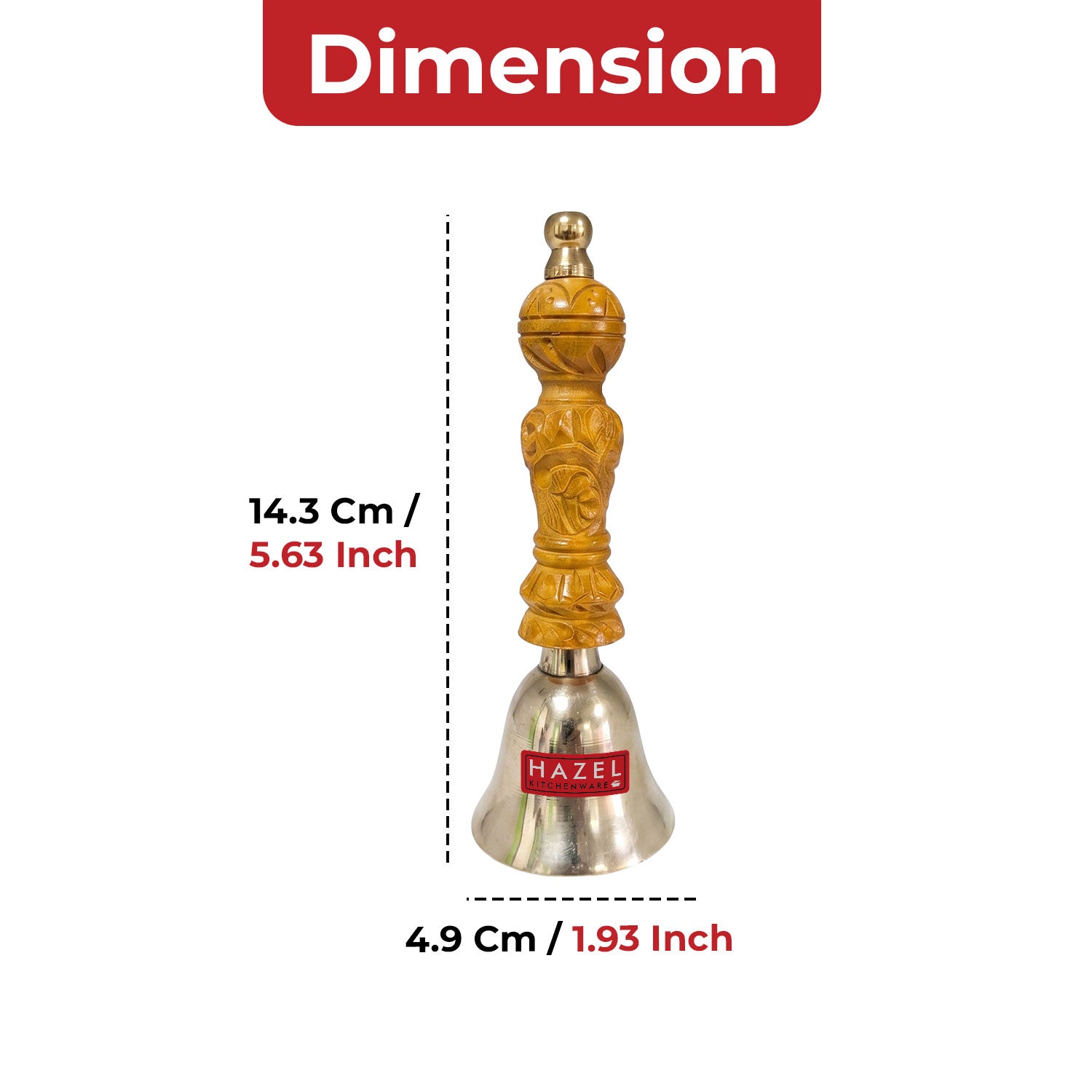 Bronze Ghanti with Wooden Handle, Traditional Hand Bell for Temple