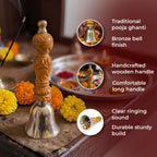 Bronze Ghanti with Wooden Handle, Traditional Hand Bell for Temple