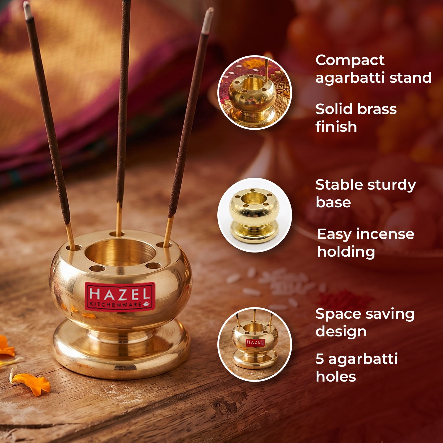 Brass Agarbatti Stand Holder, Incense Stick Stand for Pooja