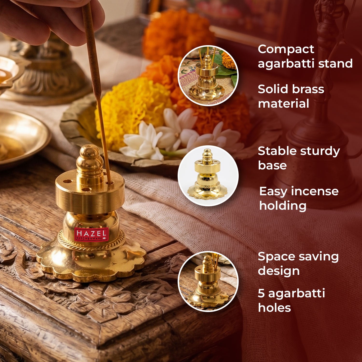 Brass Agarbatti Stand Small, Incense Stick Holder for Home Temple