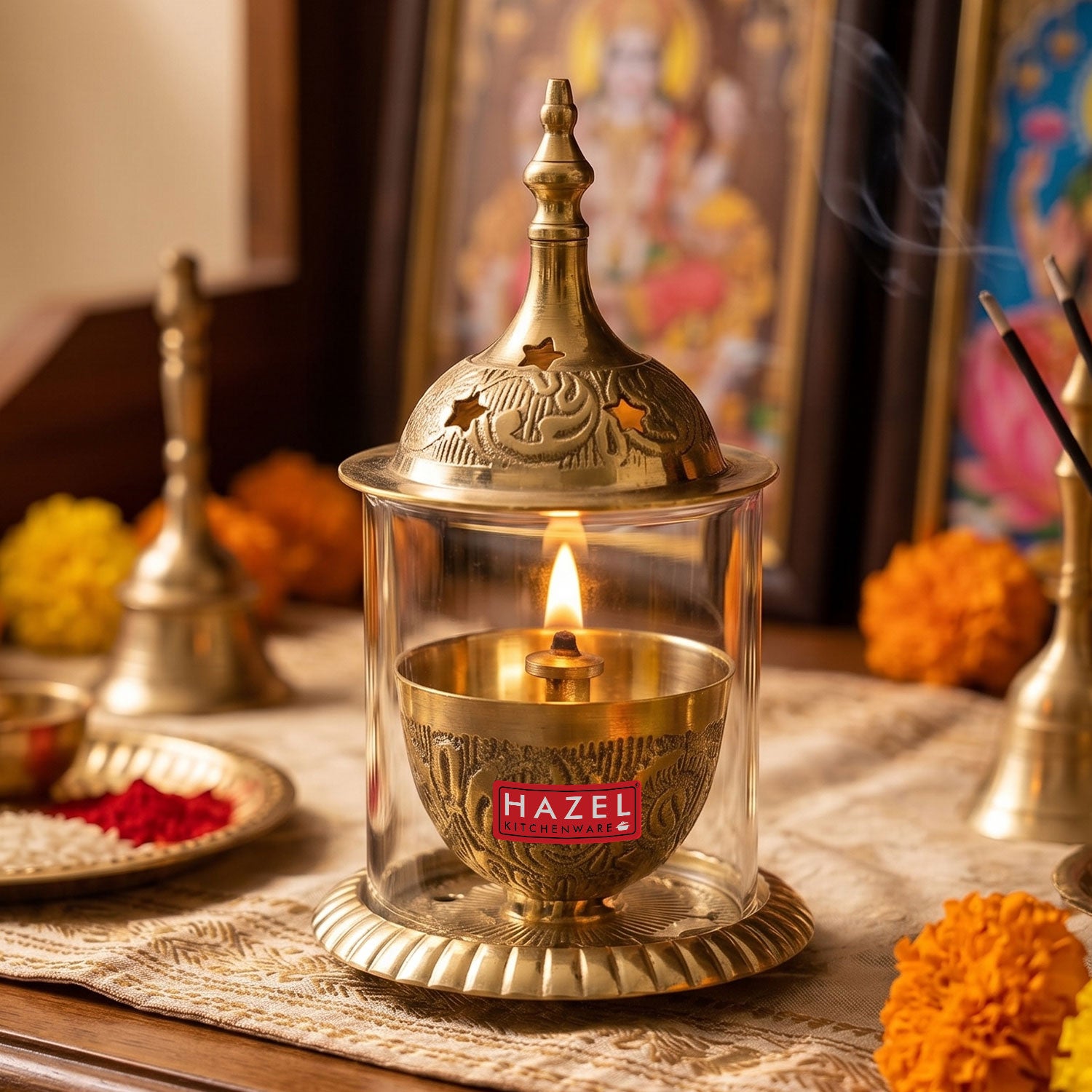 Brass Akhand Diya for Puja & Temple, Oil Lamp Jyot Deepak