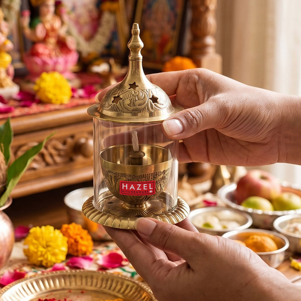 Brass Akhand Diya for Puja & Temple, Oil Lamp Jyot Deepak