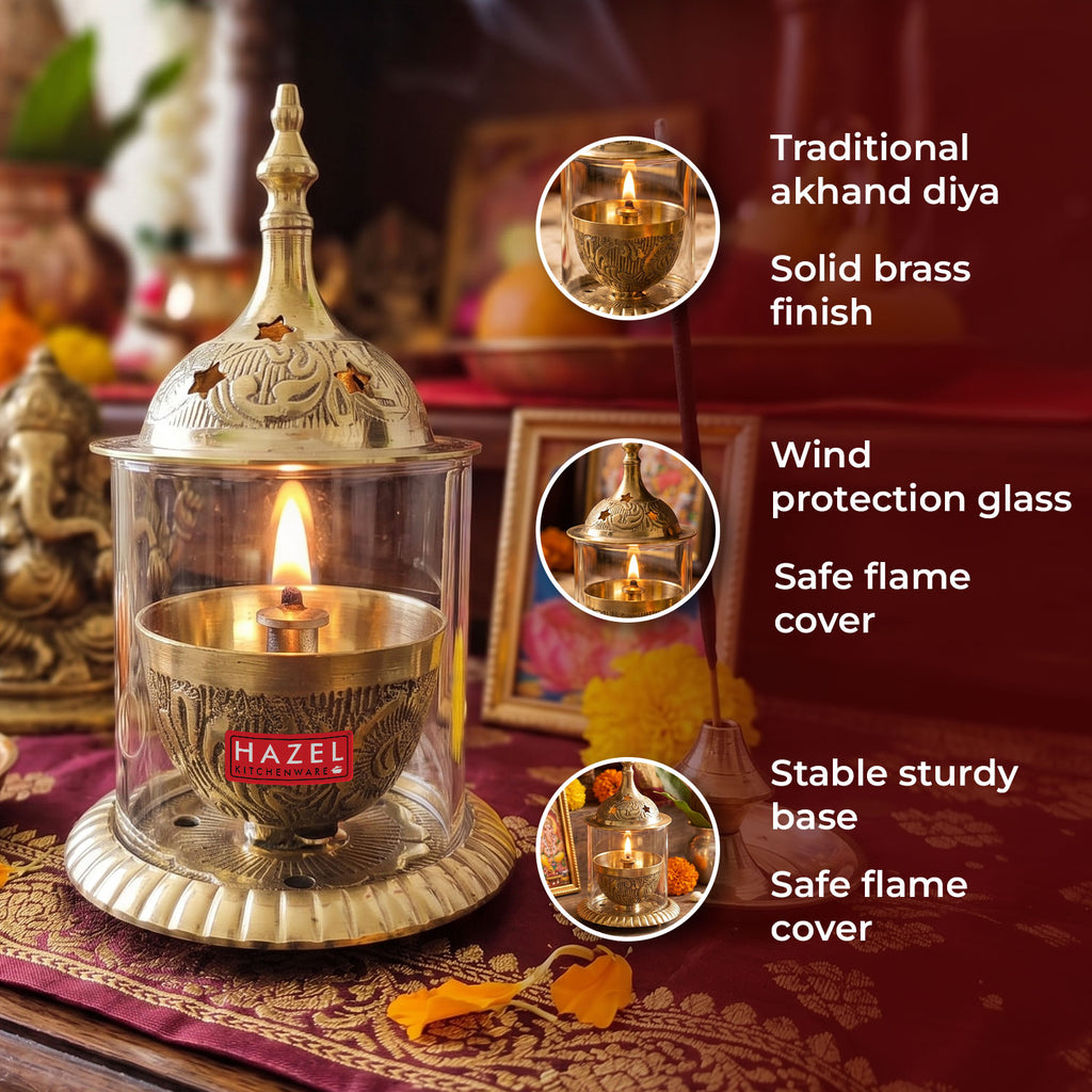 Brass Akhand Diya for Puja & Temple, Oil Lamp Jyot Deepak