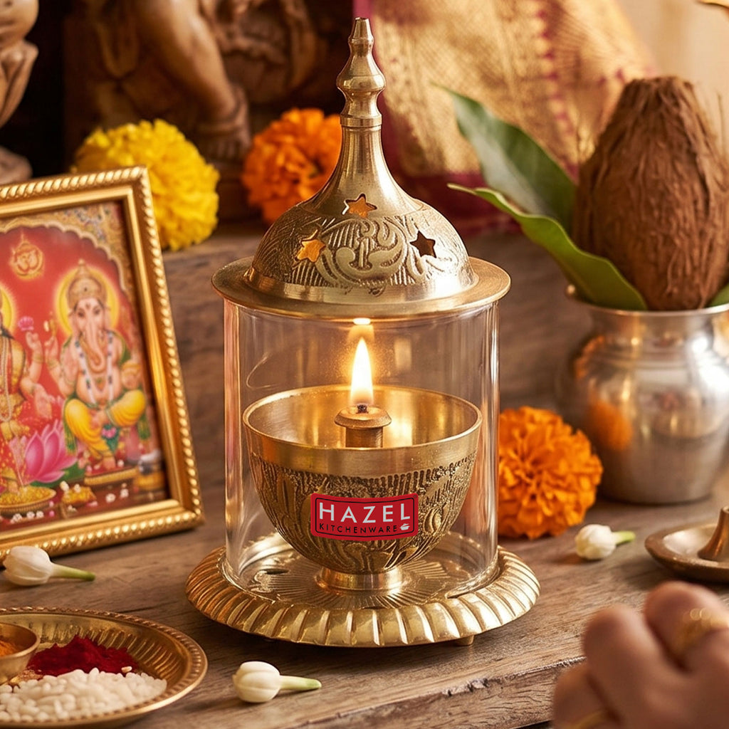 Brass Akhand Diya for Puja & Temple, Oil Lamp Jyot Deepak