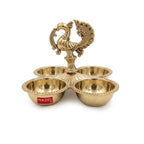 Brass Peacock Chowmukha Kankavati, Decorative Kumkum Holder for Pooja