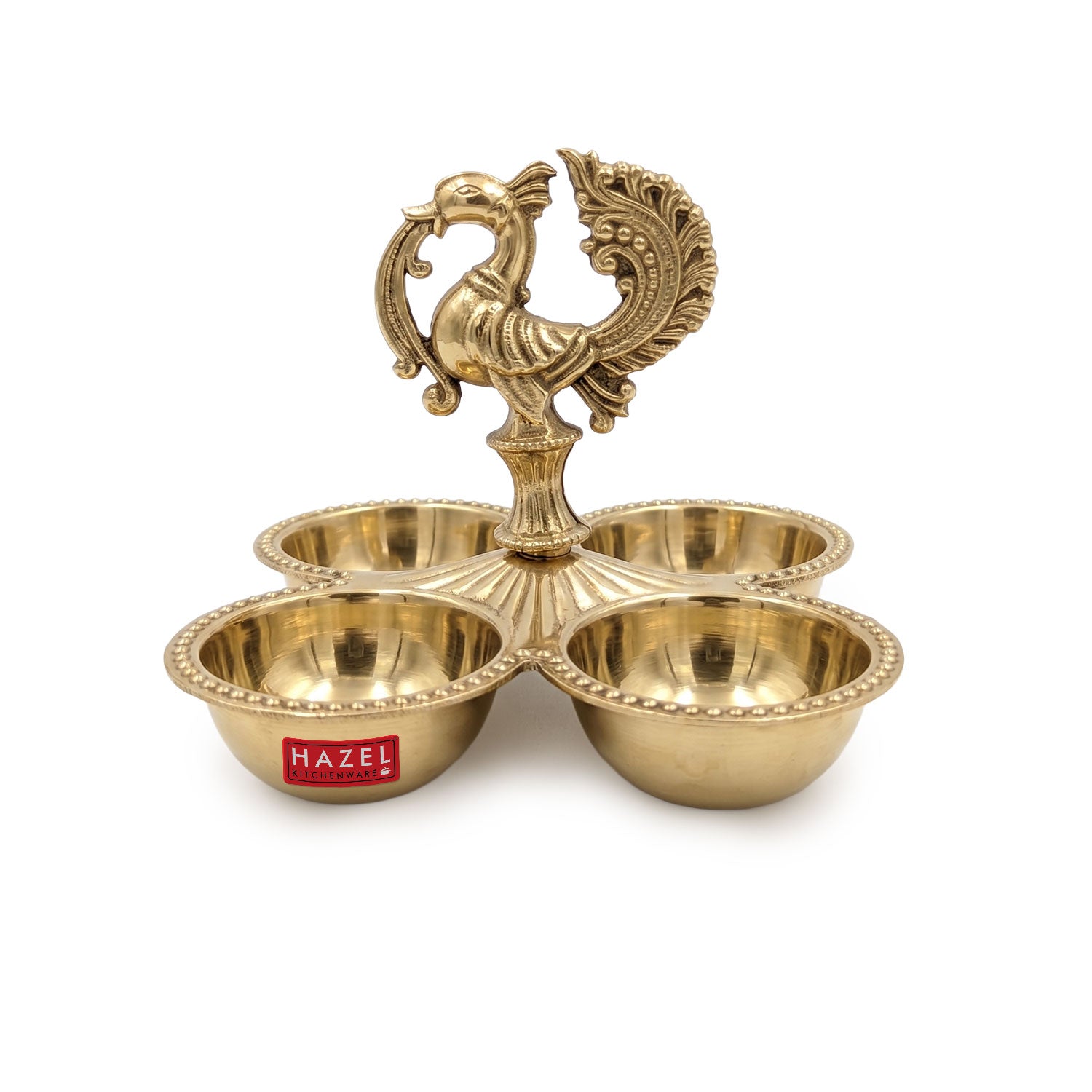 Brass Peacock Chowmukha Kankavati, Decorative Kumkum Holder for Pooja