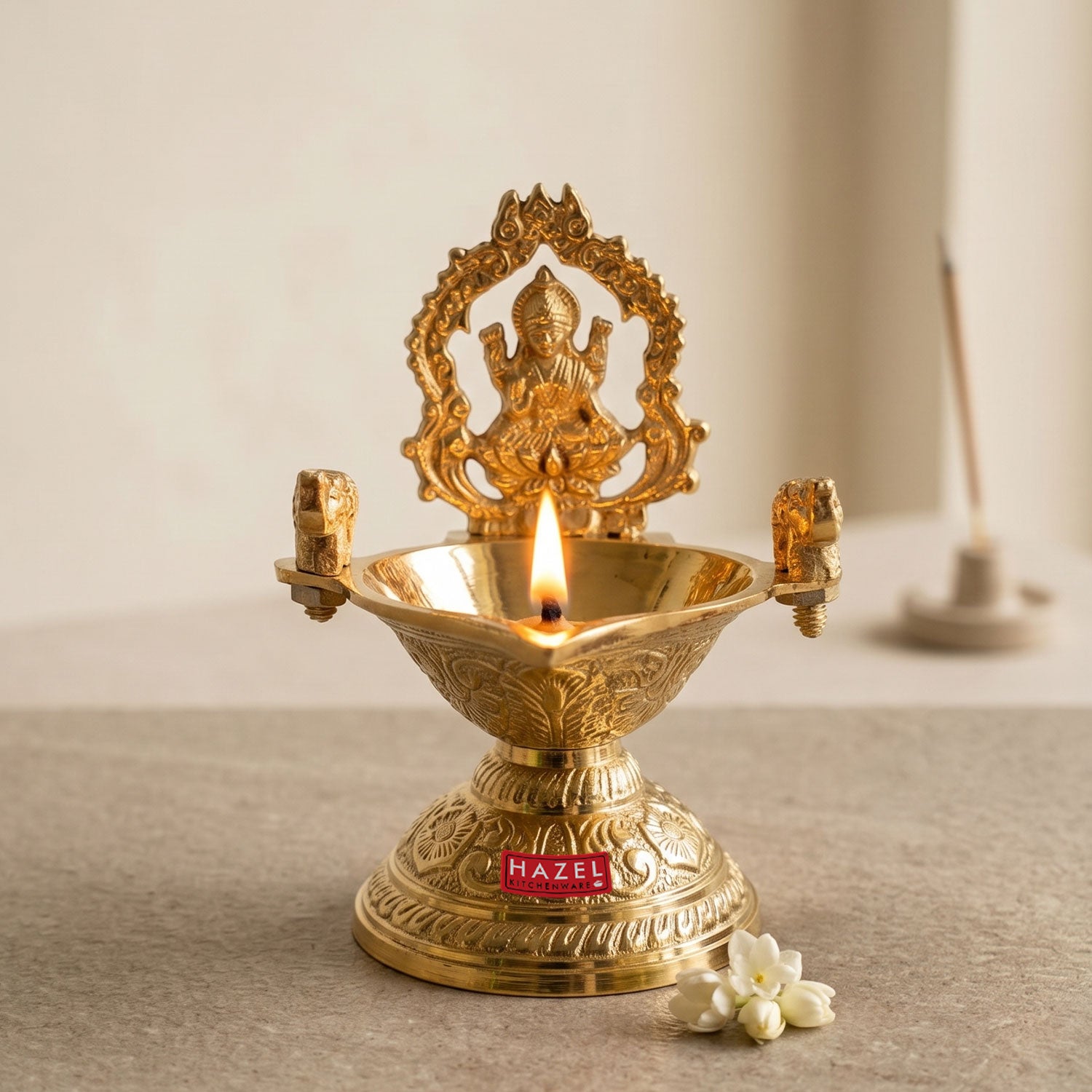 Brass Laxmi Diya for Pooja, Decorative Oil Lamp for Temple