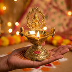 Brass Laxmi Diya for Pooja, Decorative Oil Lamp for Temple