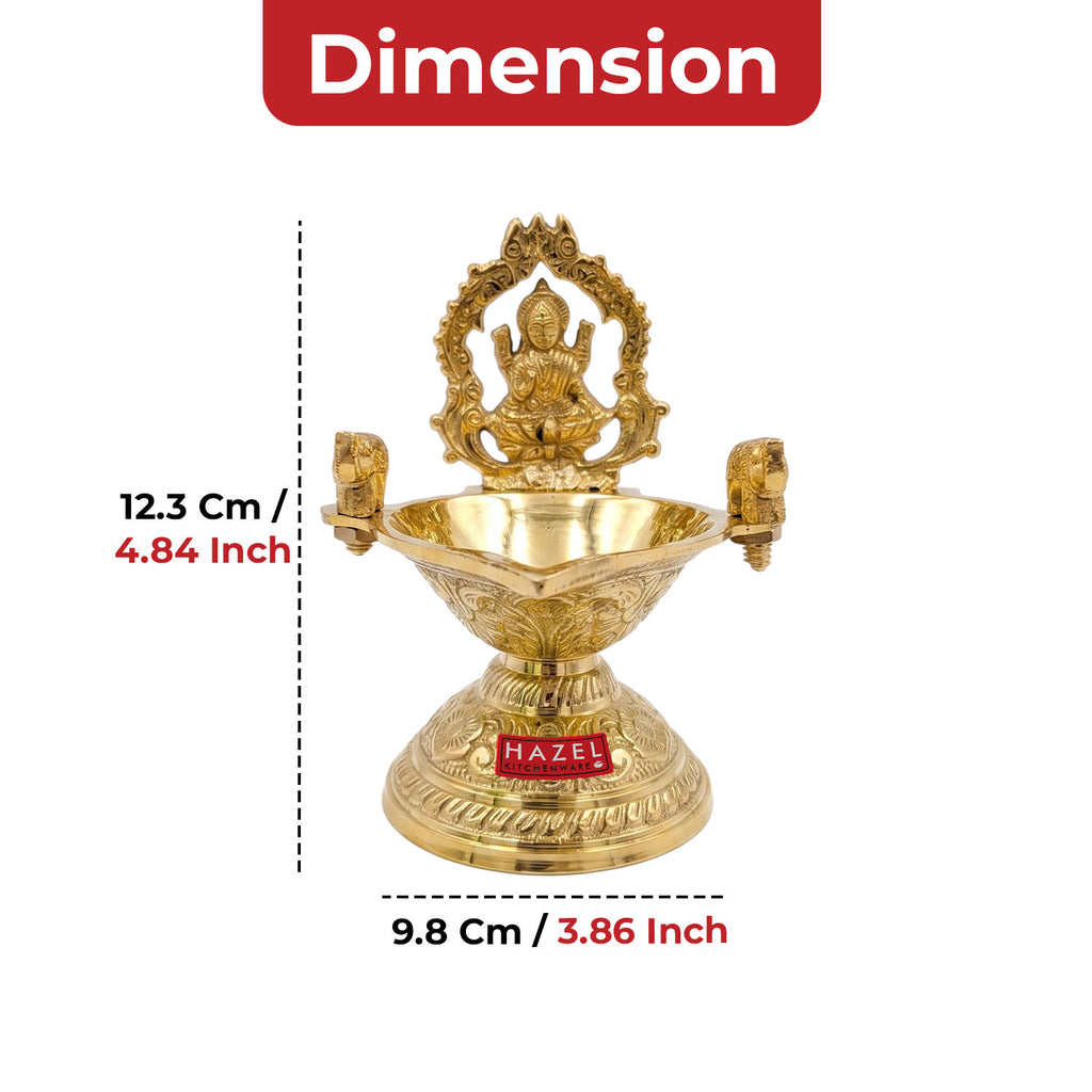 Brass Laxmi Diya for Pooja, Decorative Oil Lamp for Temple