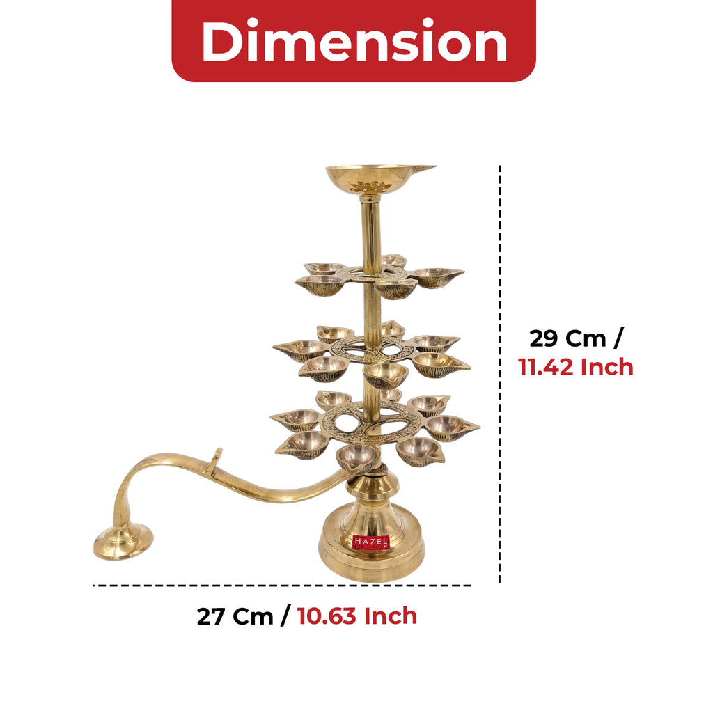 4 Tier 21 Wicks Brass Ganga Aarti Diya, Brass Pooja Aarti Lamp for Temple