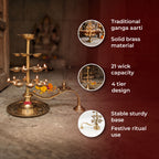 4 Tier 21 Wicks Brass Ganga Aarti Diya, Brass Pooja Aarti Lamp for Temple