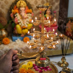4 Tier 21 Wicks Brass Ganga Aarti Diya, Brass Pooja Aarti Lamp for Temple
